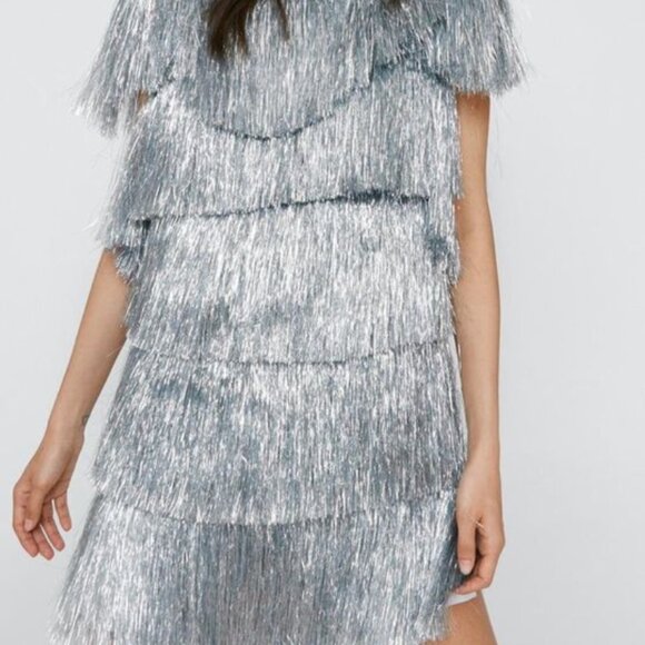 Nasty Gal Fringy Tinsel Mini Dress - Size 14 NWT - Picture 4 of 4